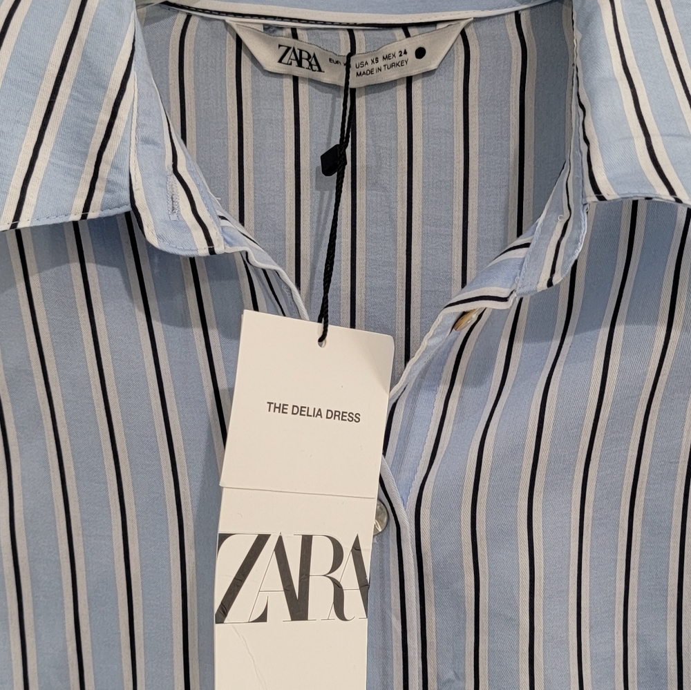 Zara The Delia Dress oversized striped midi shirt dress XS - Picture 5 of 5